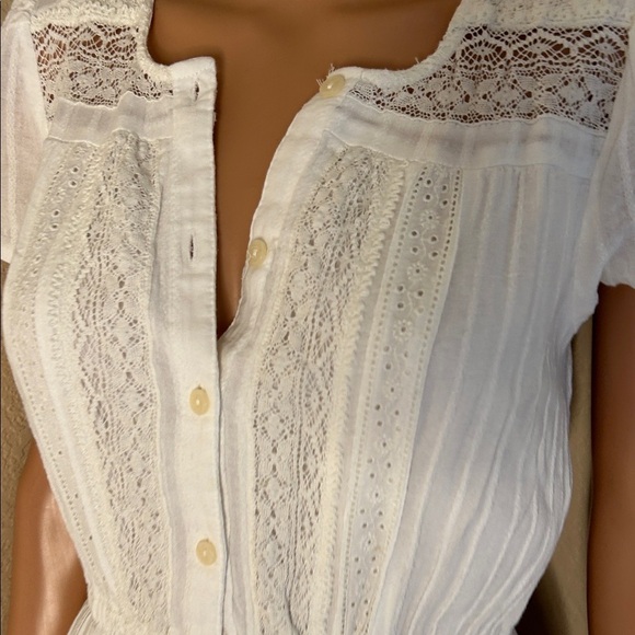 AMERICAN EAGLE WOMEN WHITE LACE SHORT-SLEEVE MIDI DRESS Boho lace top SZ SM - Picture 8 of 10